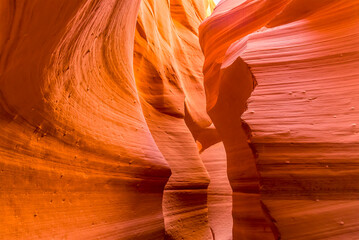The path meanders past interlocking spurs in lower Antelope Canyon, Page, Arizona
