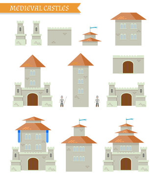 Template constructor. Old fortress. Castle with towers. Vector.