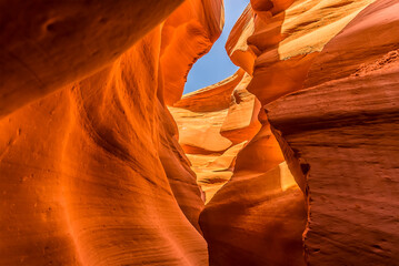 A pathway through the slot canyon of lower Antelope Canyon, Page, Arizona