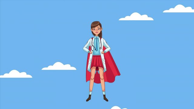 female heroic super doctor character animated