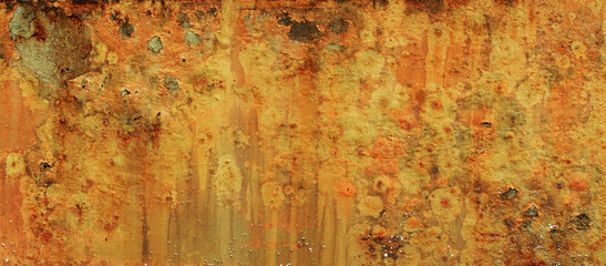 Yellow rusty grunge metal background texture with scratches and cracks, Large size