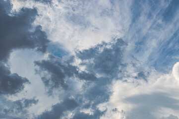 summer sky after thunderstorm gray and white clouds