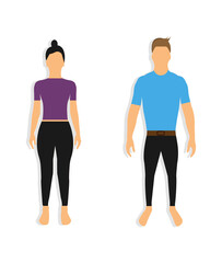 Full length illustration of man and woman. Avatars of people. Flat style