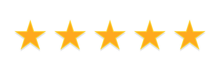 Five golden stars. Rating, quality assessment.