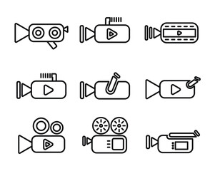 Set of video camera and camcorders thin line icons. Video Recording. Vector icon.