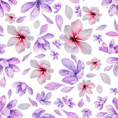 Bright watercolor pattern with beautiful  flowers
