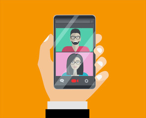 Young man is participating in an online conference.Conference video call. Online communication. Working from home. Remote project management, online education, online lessons.