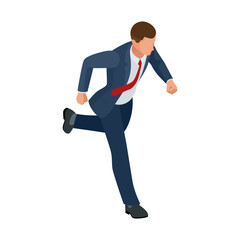 Isometric businessman isolated on write. Creating an office worker character, cartoon people. Business people. Businessman is running