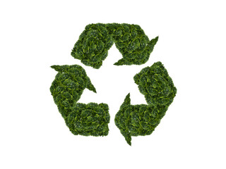 Symbol for recycling waste from tree leaves on a white background. Ecological concept. Ecology. Secondary use of natural resources.