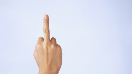 Woman hand showing gesture Middle Finger meaning in western cultures Fuck you or fuck off isolated white background