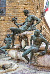 Fragment of the Neptune Fountain in a square in Florence