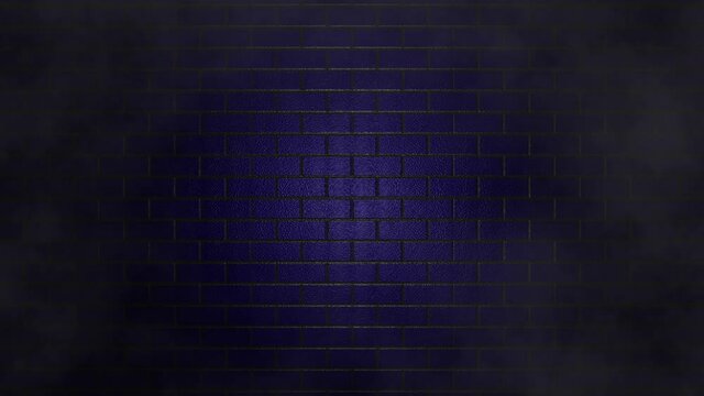 Empty brick wall with blue neon light, copy space. Lighting effect blue color glow on brick wall background. 4k stock footage blank, empty backgrounds. atmospheric smoke floating overlay element