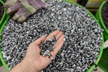 Nails close up. Metal nails background. Screws. Stainless steel bolt. 