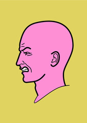 Human head, human emotions - vector illustration,linear design. Profile man. Human emotions anger, annoyance, aggression.