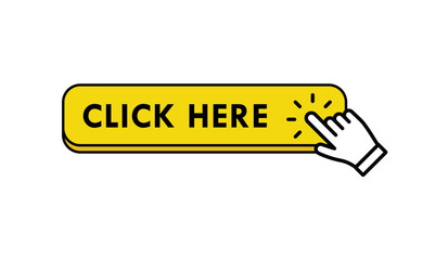 Click here web button. Isolated website buy or register bar icon with hand finger clicking cursor, design template.