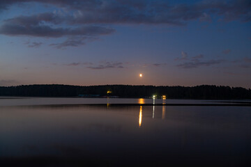 landscape with reflections in the river before dawn