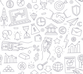 Obraz premium Trading exchange seamless pattern background. Vector illustration doodles