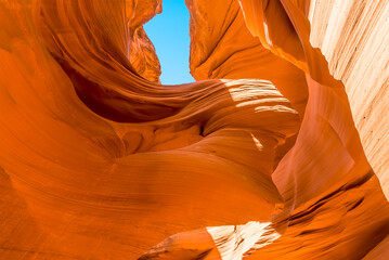 A rock spur eroded into the shape of a woman's head in lower Antelope Canyon, Page, Arizona - obrazy, fototapety, plakaty