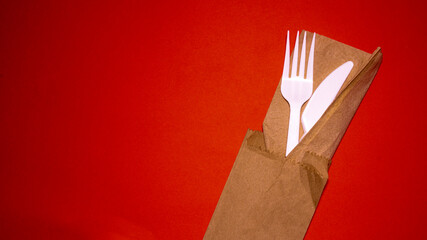 Takeaway service white plastic cutlery