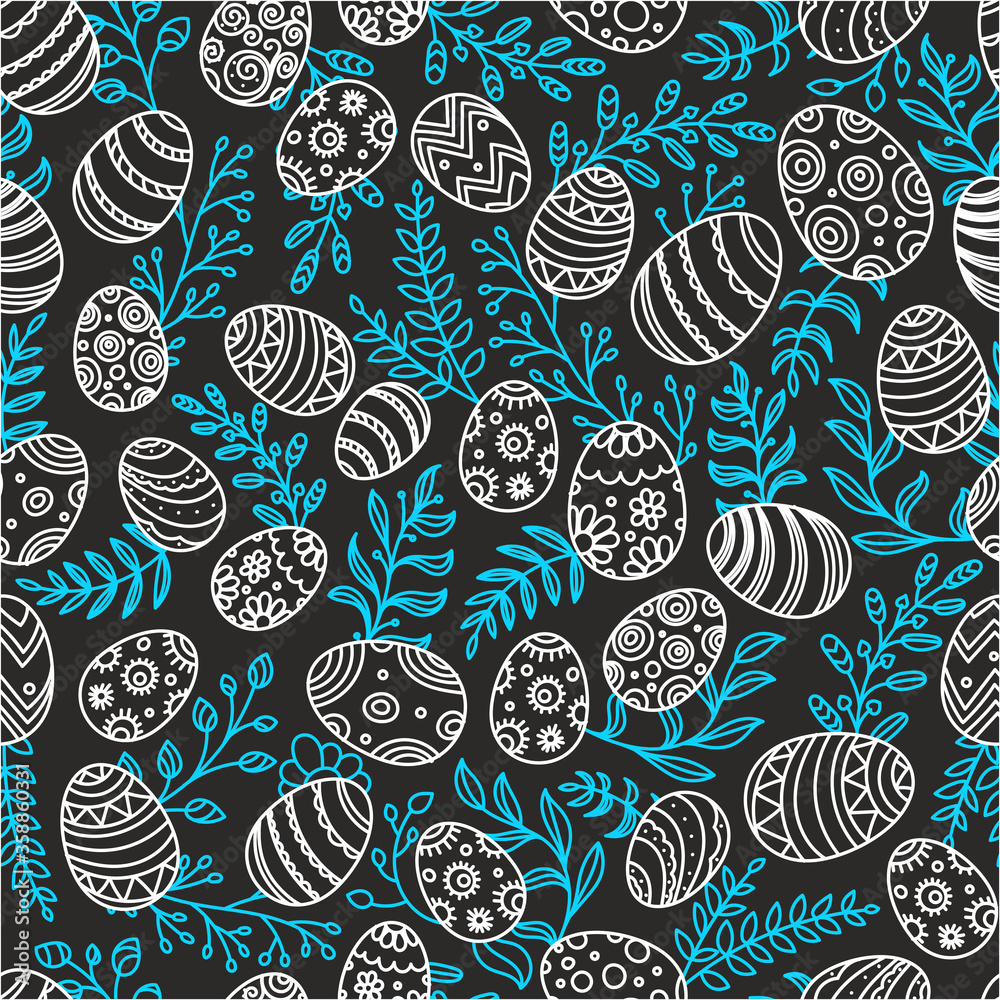Poster easter seamless pattern with eggs and spring flowers