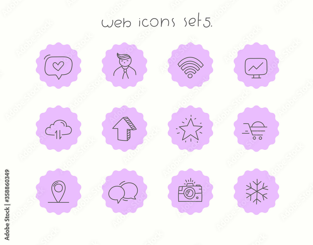 Poster Doodle vector icons set isolated on white. Web icons set 5