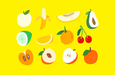 Creative doodle artistic elements vector set. Sketchy style illustration. Fruits