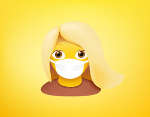 Young girl with medical mask vector emoji