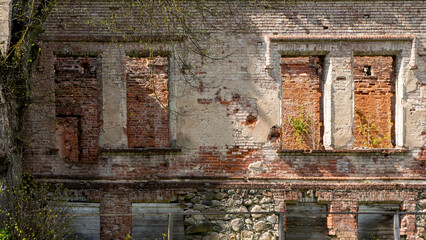 Destroyed Odzienas Castle in Latvia, Europe on a Beautiful Sunny Spring Day, Concept of Travel in Harmony on Countryside. Detail of the Ancient Castle With Tower.