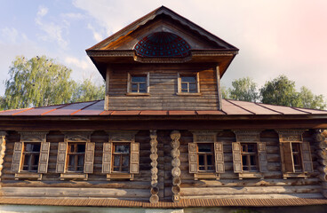 wooden house with a mezzanine in the Museum of Architecture
