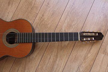 Fototapeta premium detail of 7-string guitar neck