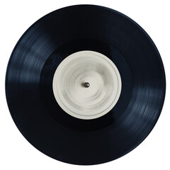 Black vinyl record on a white background, isolated.