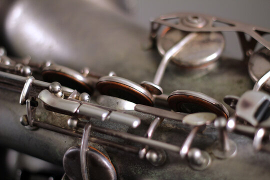 Detail Of Worn Silver Antique Saxophone Keys