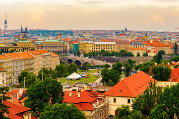 Famous red foofs of Prague, Czech Republic
