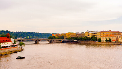 Panorama of Prague, capital of The Czech Republic, Vltava river after the flood