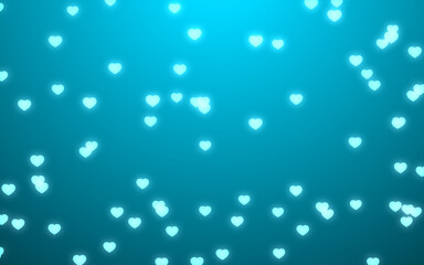 Valentine day blue hearts on Teal green background.