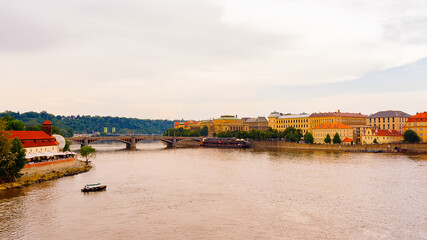 Fototapeta na wymiar Panorama of Prague, capital of The Czech Republic, Vltava river after the flood