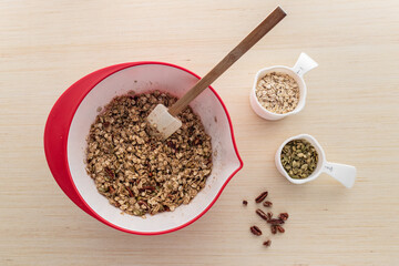 Ingredients for Making Homemade Granola with Oats, Pumpkin Seeds and Pecans
