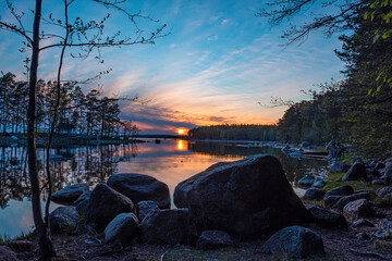 Evening landscape, sunset over the water