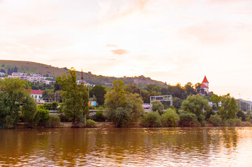 Naklejka premium Sunset in Prague, Czech Republic (Vltava river)