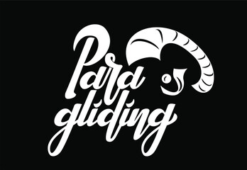 Paragliding logo design. Hand drawn lettering illustration. Made for extreme sport events, production. Good as t-shirt print, sticker.