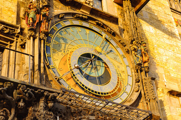 Fototapeta na wymiar Close view of astonomical clock in Prague, Czech Republic