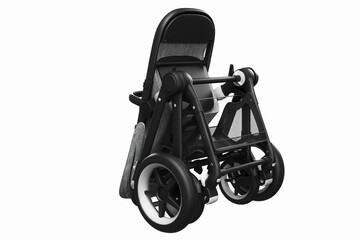 3D render of a stylish modern stroller folded on a white background
