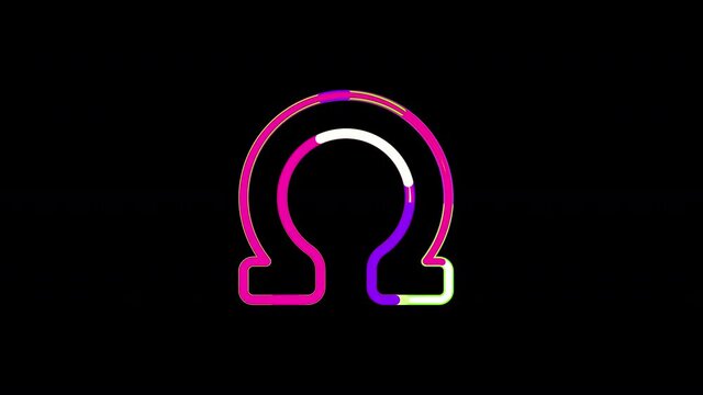 Circles gather in symbol omega. After it crumbles in a line and moves to the camera. Alpha channel black