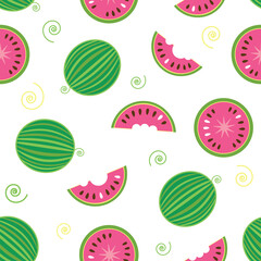 Fresh and juicy watermelon and slices, seamless pattern