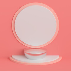 Background, mock up scene geometry shape frame for product display and presentation, 3d rendering illustration peach color