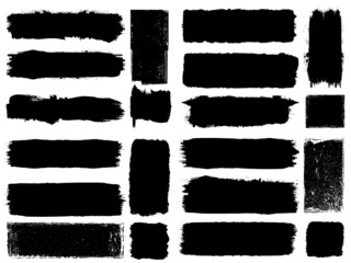 Grunge Paint Roller . Vector brush Stroke . Distressed banner . Black stripes isolated. paintbrush collection . Modern Textured shape . Dry border in Black . Bulge lines