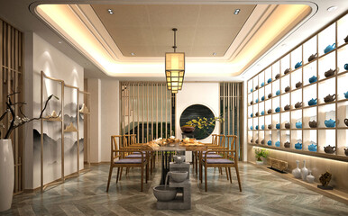 3d render of office interior with wooden furnitures
