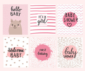 Set of cute Baby Shower Card design. Cute funny card design for invitations.