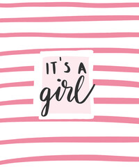 It's a girl. Cute Baby Shower Card design. Cute funny card design for invitations.