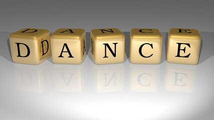 Dance built by golden cubic letters from the top perspective, excellent for the concept presentation